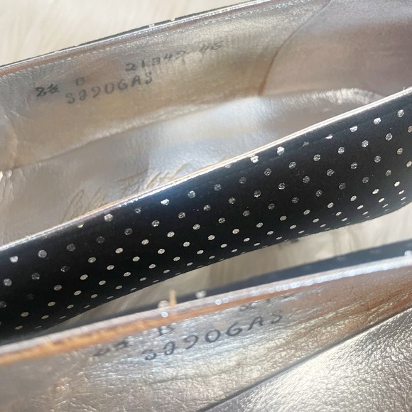 Saks Fifth Avenue Safinia Vintage 50s Black Silver Polka Dot Heels Size 8.5 - Picture 9 of 13